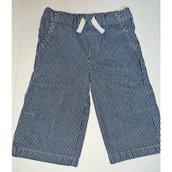 Mini Boden Boys Denim white and blue stripped pull on long Bermuda shorts.  8Y - Picture 1 of 5